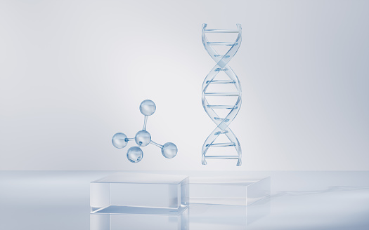 Molecule with biology and chemical concept, 3d rendering. 3D illustration.