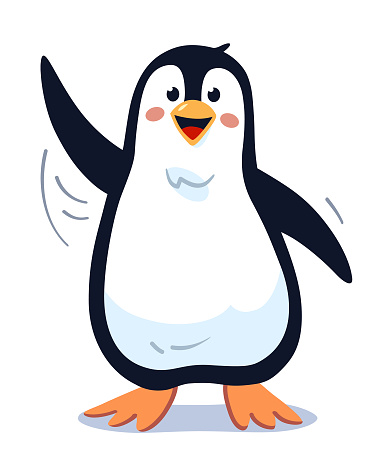 Vector illustration of a cute penguin waving at the camera, isolated on white.