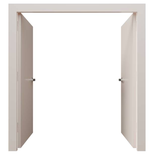 istock 3d illustration of open white rectangle double doors isolated. 1826296256