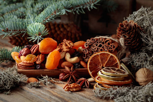 istock Christmas still-life with dried fruits and nuts. 1826309909