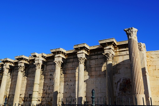 Ruins of Hadrian’s Library, in the Roman Agora, in Athens, Greece