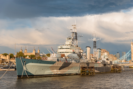 London, UK - August 26, 2023: HMS Belfast on the River Thames