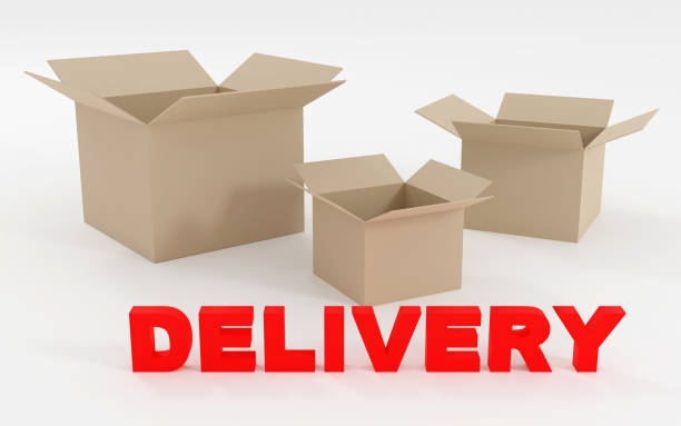 istock 3d render sign delivery near empty boxes. Simple minimalism concept. 1826411517
