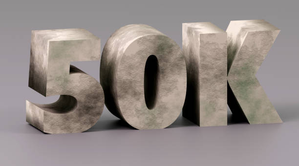 istock Luxury concrete inscription 50k on grey podium, soft light, smooth background, 3d rendering 1826412603