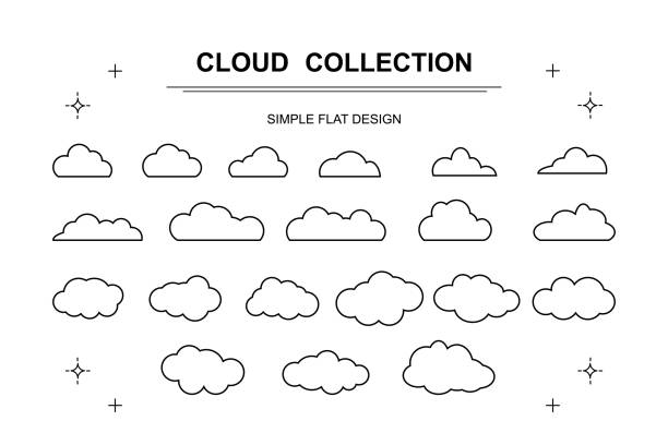 ilustrasi vektor awan seni garis - sky-clouds ilustrasi stok