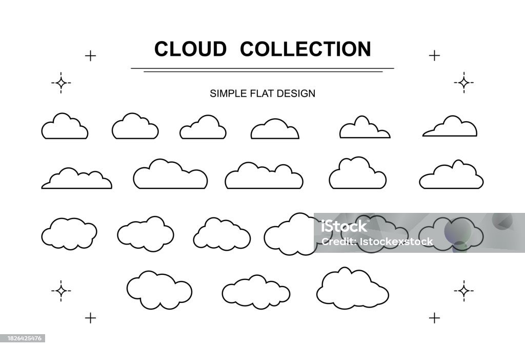 Vector Illustration Of Line Art Cloud Stock Illustration - Download