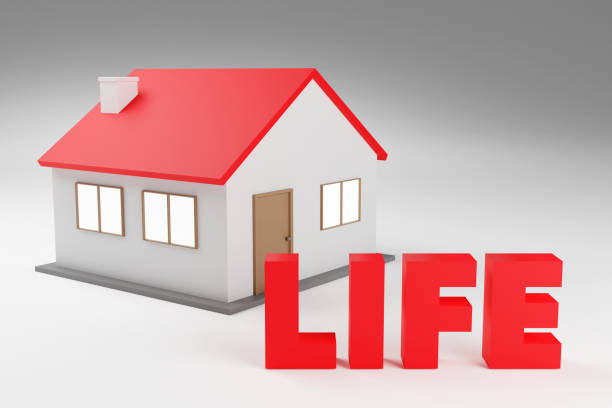 istock Small cute house with red text saying Life next to it 1826427433
