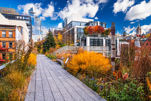 New York, New York, USA on the High Line during autumn season.