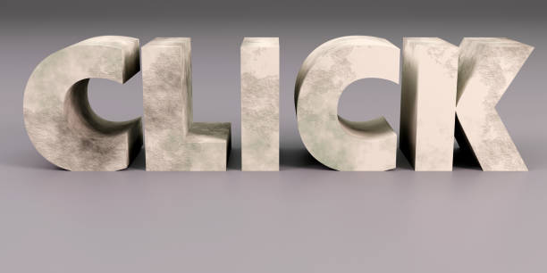 istock 3d Concrete sign Click closeup on grey background 1826473549