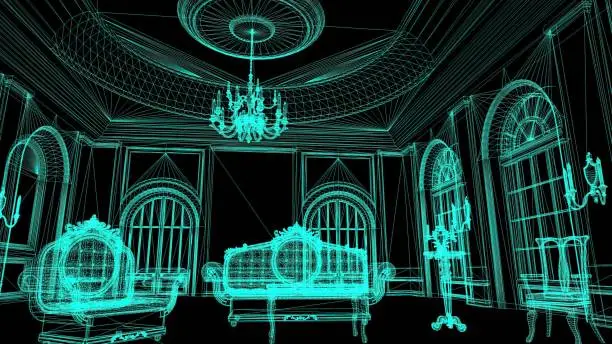 Photo of 3d illustration - Wireframe Model Of Pompous Palace With Columns