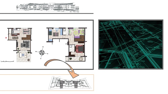 3d illustration - Technical Drawing of floor design being drawn with great detail