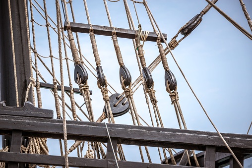 Weathered, antique photograph of tall ship