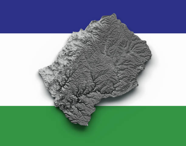 istock Lesotho Map white Shaded relief Color Height map on Flag Background 3d illustration 1826522530