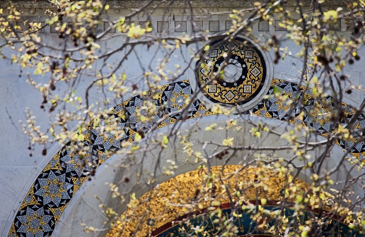 An ornately decorated archway featuring intricate designs and gold accents in Istanbul, Turkey.