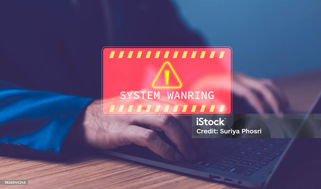 Computer Log On Warning System Warning Caution Sign For Notification Error And Maintenance ...