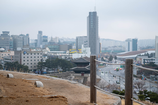 View of the city from Heunginjimun park in Dongdaemun area of Seoul