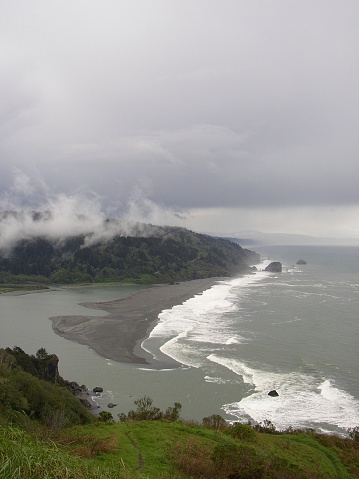A storm on the northern California coast viewed overlooking the Klamath river.
