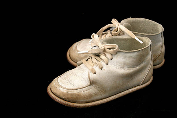 istock Old Baby Shoes Isolated on Black 182658582
