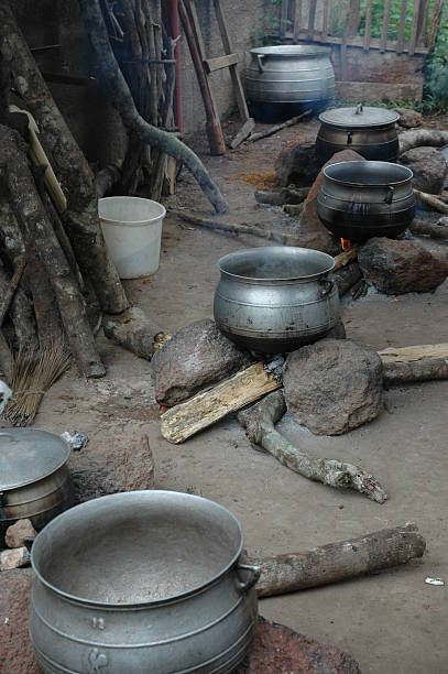 Big Pots Cooking Outdoors In The Village Stock Photo - Download Image Now -  Tradition, Africa, Day - iStock