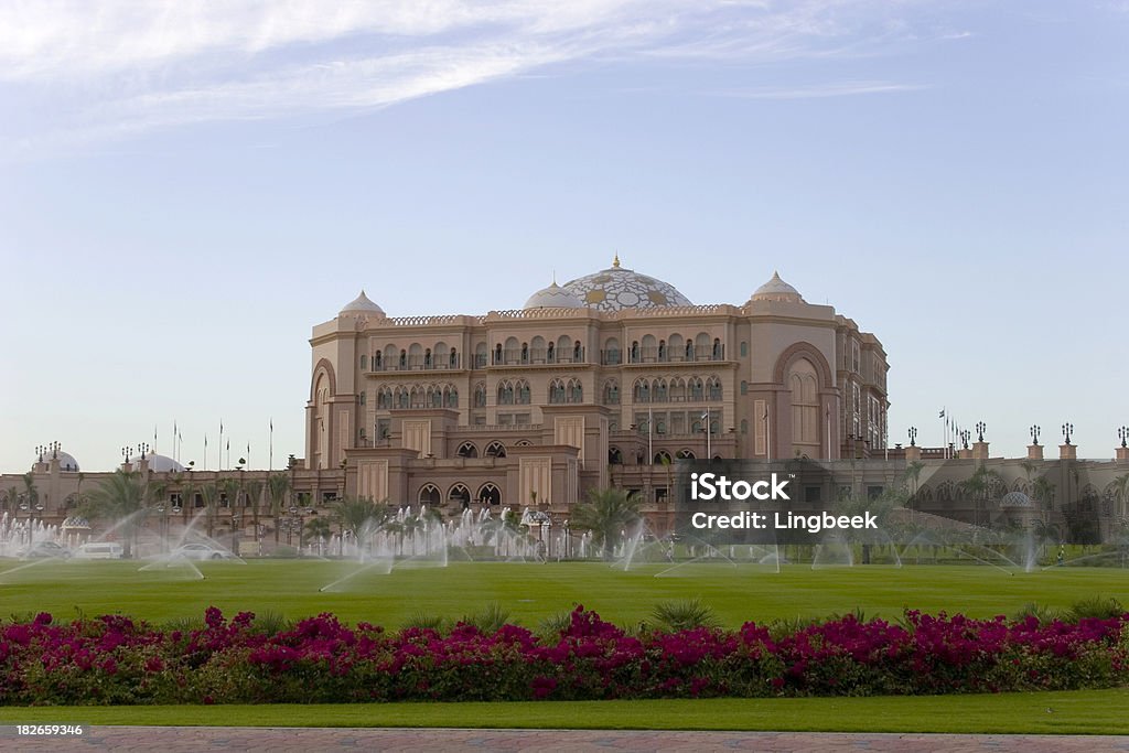 Emirates Palace and garden "Emirates Palace, Abu Dhabi. view over the garden." Abu Dhabi Stock Photo