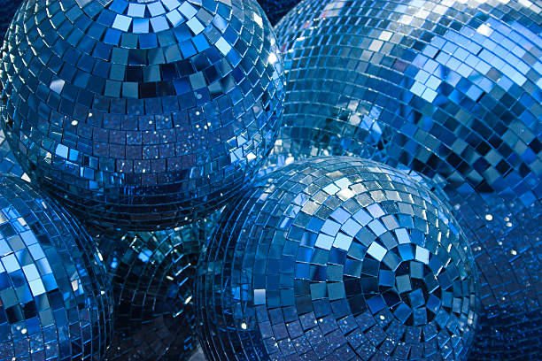 blue disco glitter balls stock photo