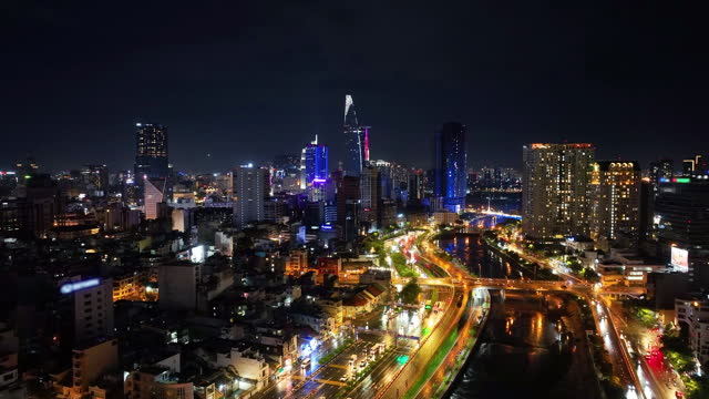 Ho chi minh city or Saigon city at night in Vietnam.