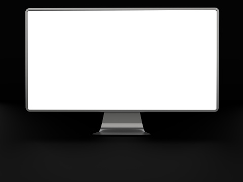 Modern thin frame computer monitor mockup on black background