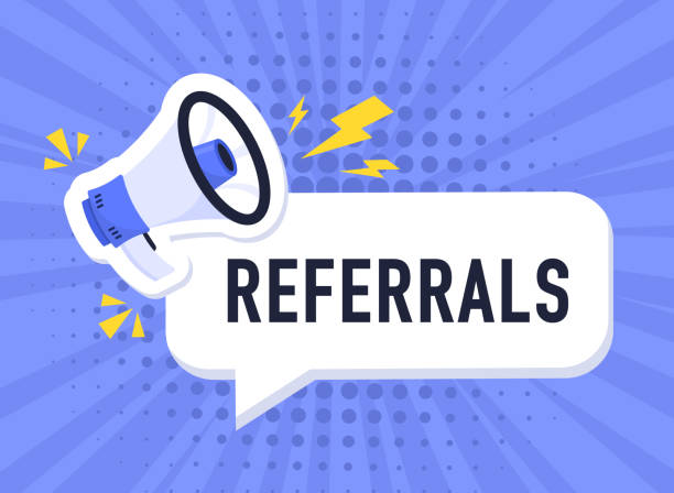 istock Referral program badge with megaphone. Loudspeaker. Banner for business, marketing and advertising. Referrals symbol. Advertising reference. Vector illustration. 1826597650
