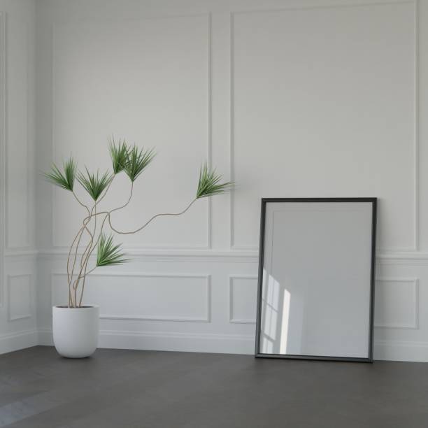 istock black poster empty picture frame vertical mockup interior on classic white floor. living room design. view of modern style interior on wall. home minimalism concept 3D rendering. 1826597853