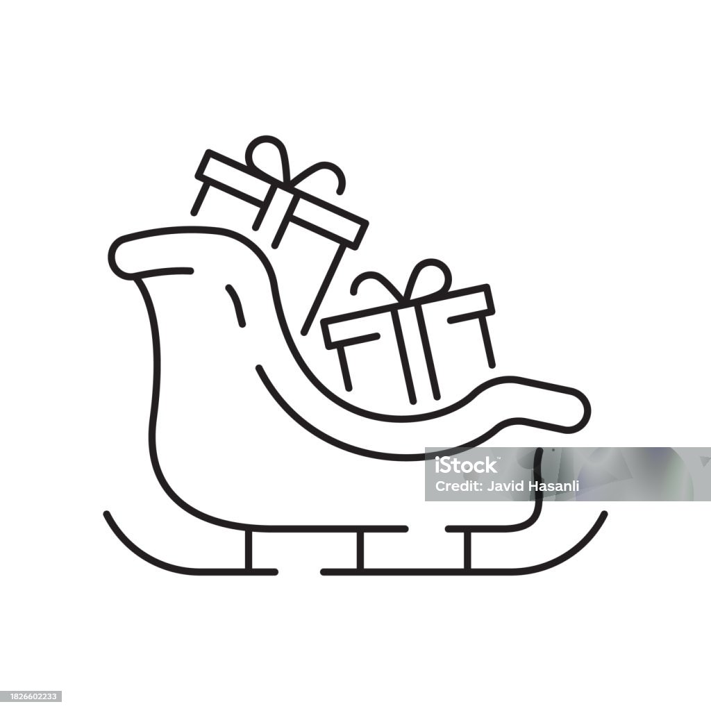 Weihnachtsschlitten Weihnachtsmannschlittenvektorliniensymbol Frohe Weihnachtsschlitten Weihnachtsmannschlittenvektorliniensymbol Frohe