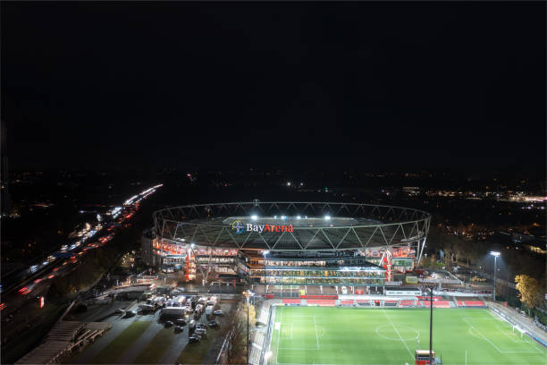 View behind the gates of a professional soccer stadium.