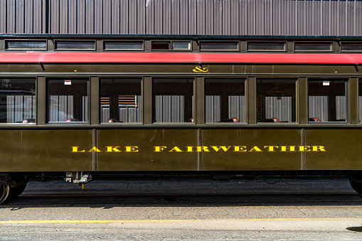 Lake Fairweather Train Car of White Pass Summit excursion tour train, Skagway, Alaska, USA