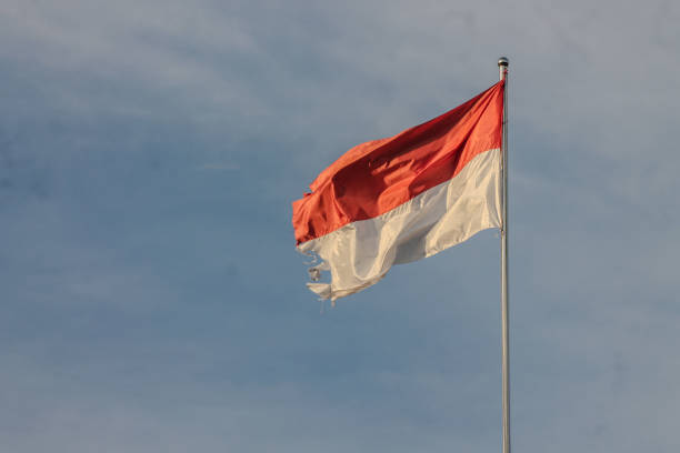 istock Old Indonesian flag on the wind 1826605587
