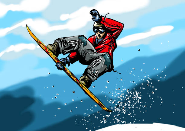 snowboard-jump - snowboard extreme sports speed motion stock-grafiken, -clipart, -cartoons und -symbole
