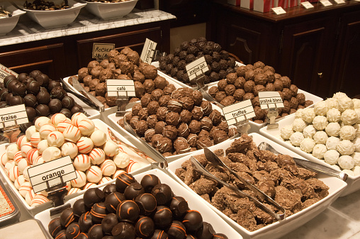 Inside of a chocolate shop Brussels Belgium