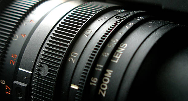 Close-up of adjustable camera lens stock photo