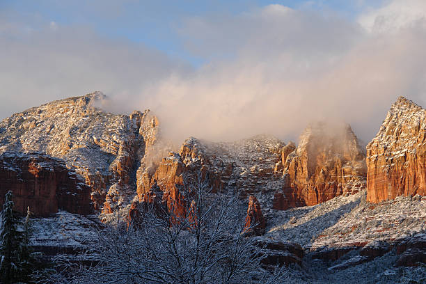 snow storm over Sedona stock photo