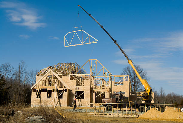 new construction -roof truss stock photo