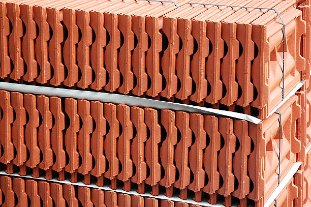 pile of red tiles stock photo