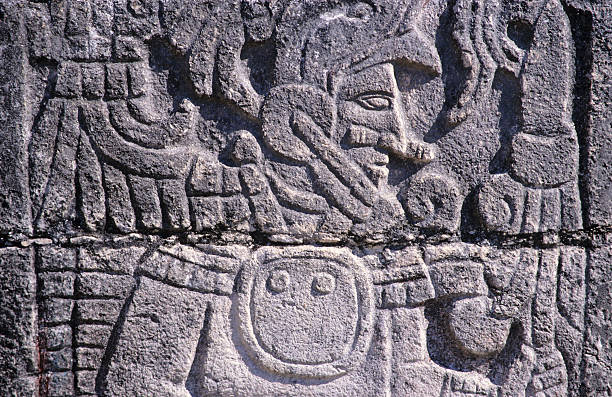 Relief of Mayan Warrior stock photo