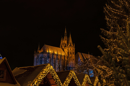illuminated christmas market at the cathedral square in Erfurt - in 2023 the most beautiful christmas market in Germany