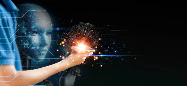 istock Ai tech, businessman show virtual graphic Global Internet connect  with AI, Artificial Intelligence. using command prompt for generates something, Futuristic technology transformation 1826627275