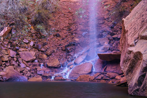 Desert Waterfall in Scenic Red Rock Canyon - Emerald pools and waterfall during spring. Scenic waterfall landscape.