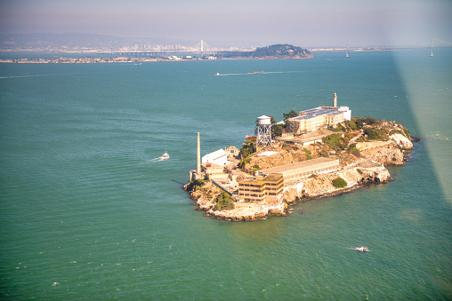 Aerial view of Alcatraz Island in San Francisco