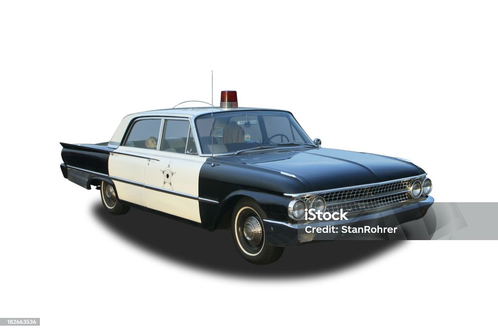 Auto Car - 1961 Ford Galaxie Mayberry Sheriff Police Car "1961 Ford Galaxie. Mayberry Sheriff car seen on Andy Griffith show. Black and White Sheriff car. Mannequin of Opie child in the back seat. Clipping paths available to isolate the car, to isolate the semitransparent windows, and to isolate the shadow.See more of my" Old-fashioned Stock Photo