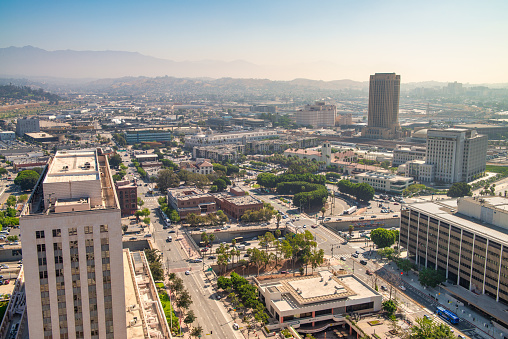 Aerial view of Downtown Los Angeles on a sunny day