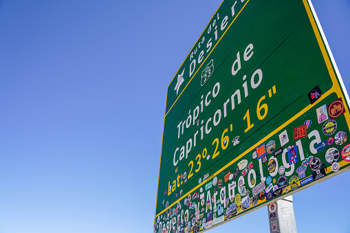 Tropic of Capricorn crossing sign, Route 23, Chile