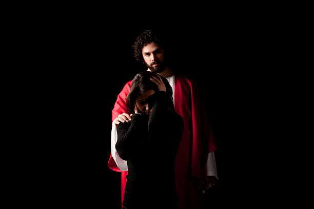 istock Stressed woman with Jesus behind her 182666331
