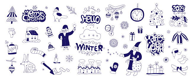 hand drawn Christmas winter season symbols design element