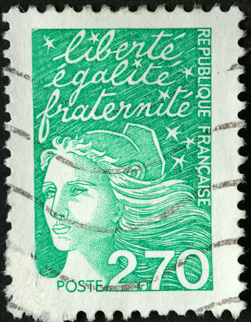 liberty equality fraternity on a French postage stamp
